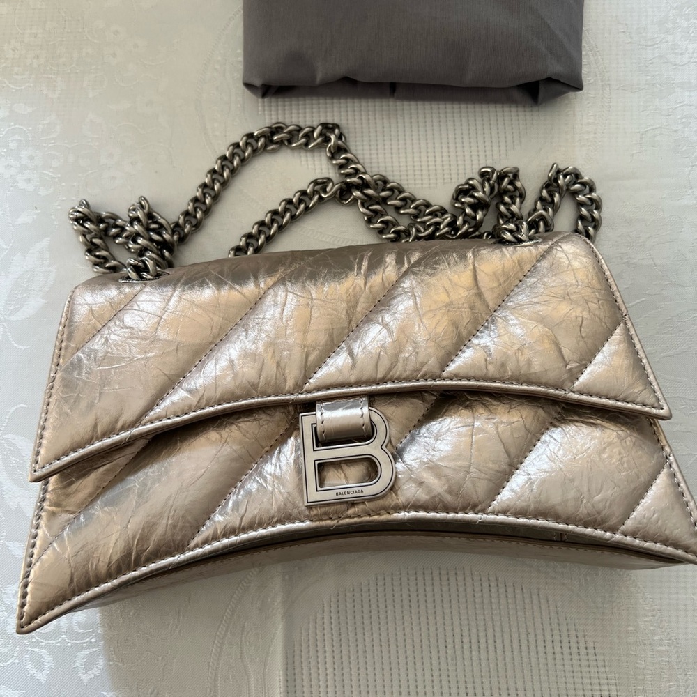 Balenciaga lamb skin Crush Small Chain Bag Metallized Quilted NWB Made In Italy - Picture 8 of 16